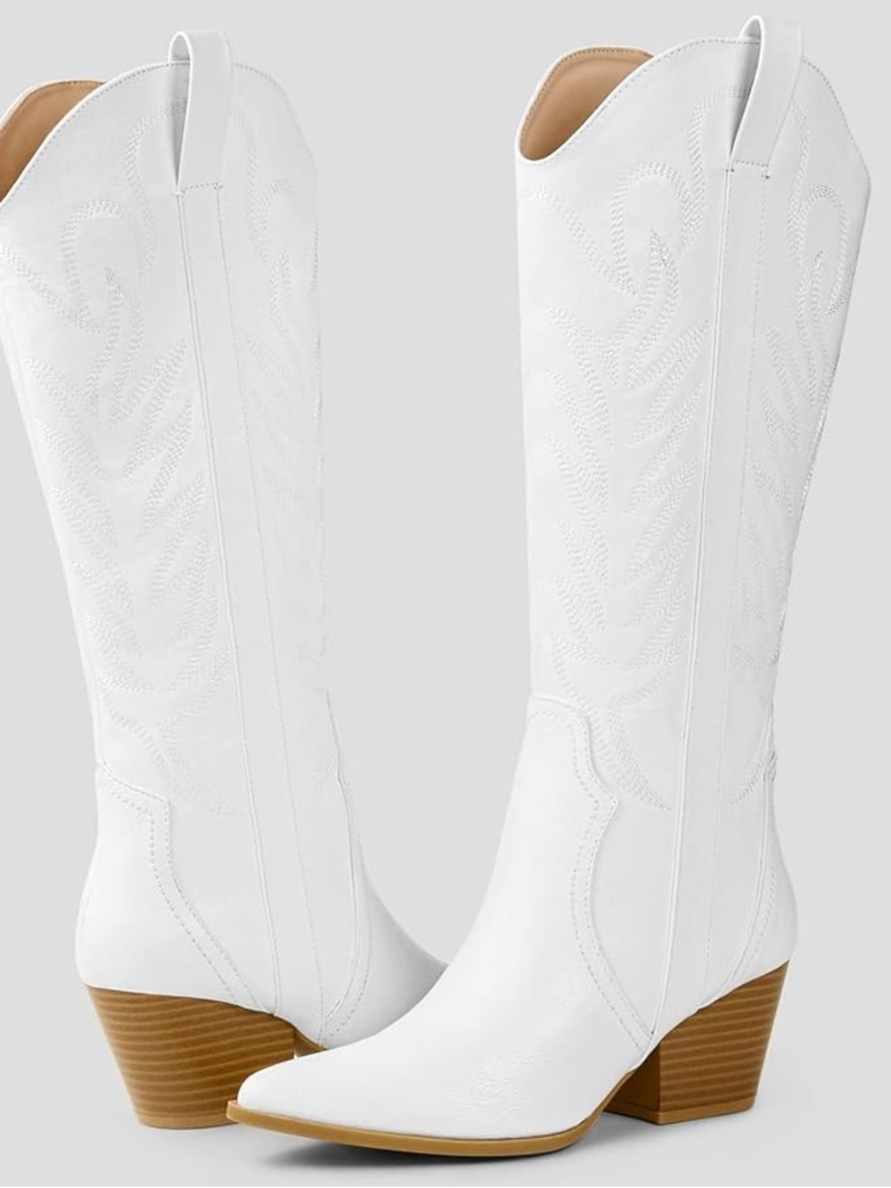 White Western Knee-High Boots